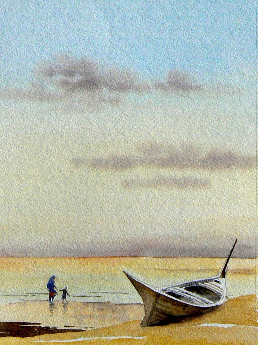 Gillian Heywood Boat with People on a Beach