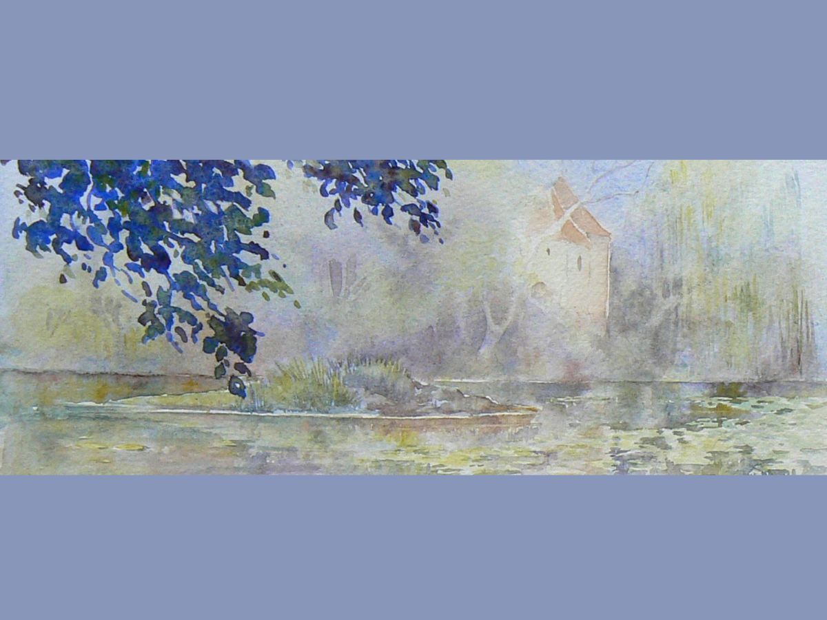 Gillian Heywood Chateau behind a Lake