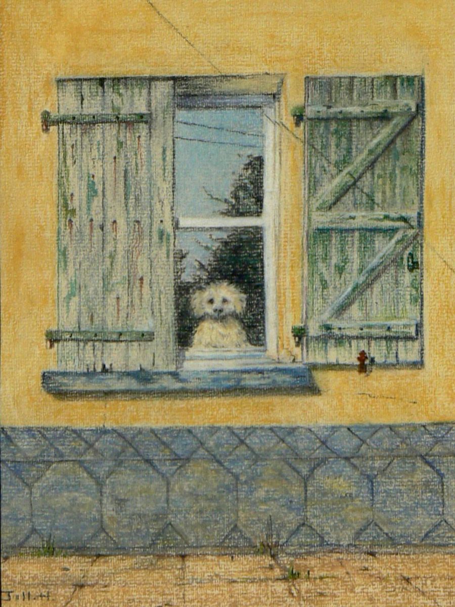 Gillian Heywood Dog Looking out of a Window