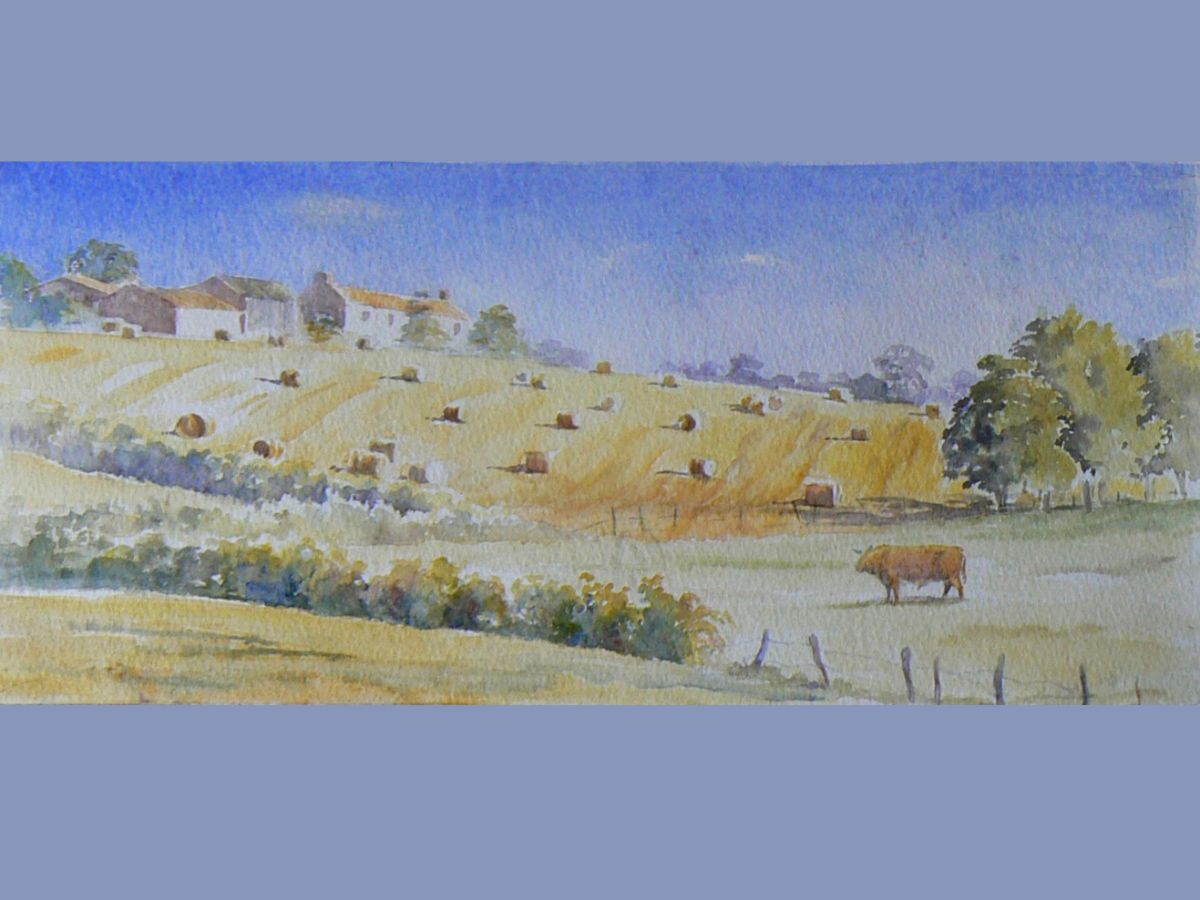 Gillian Heywood Hay Bales and Cow